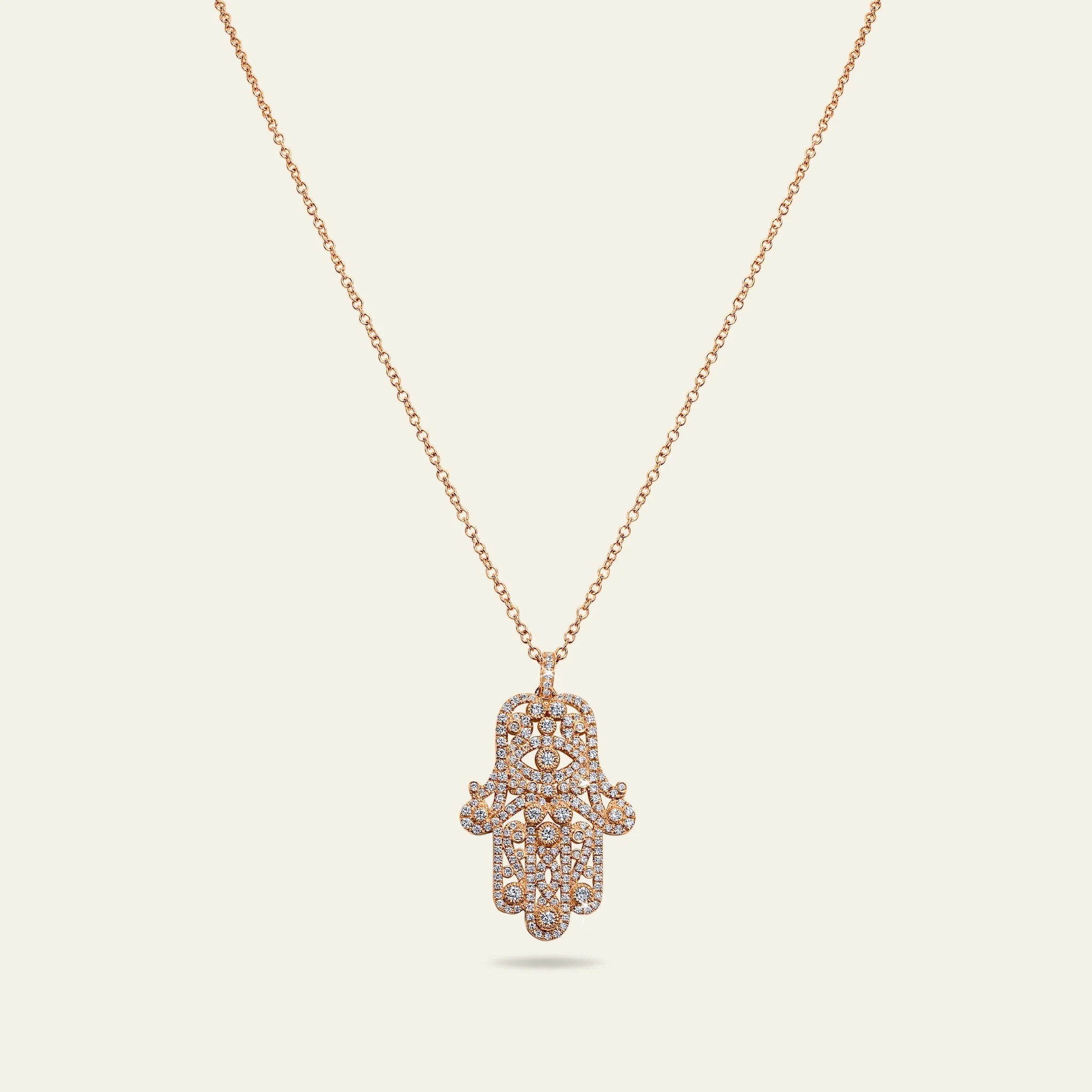 Jacob & Co. エビル・アイ ハムサ ダイヤモンド ネックレス 18Kローズゴールド 正面