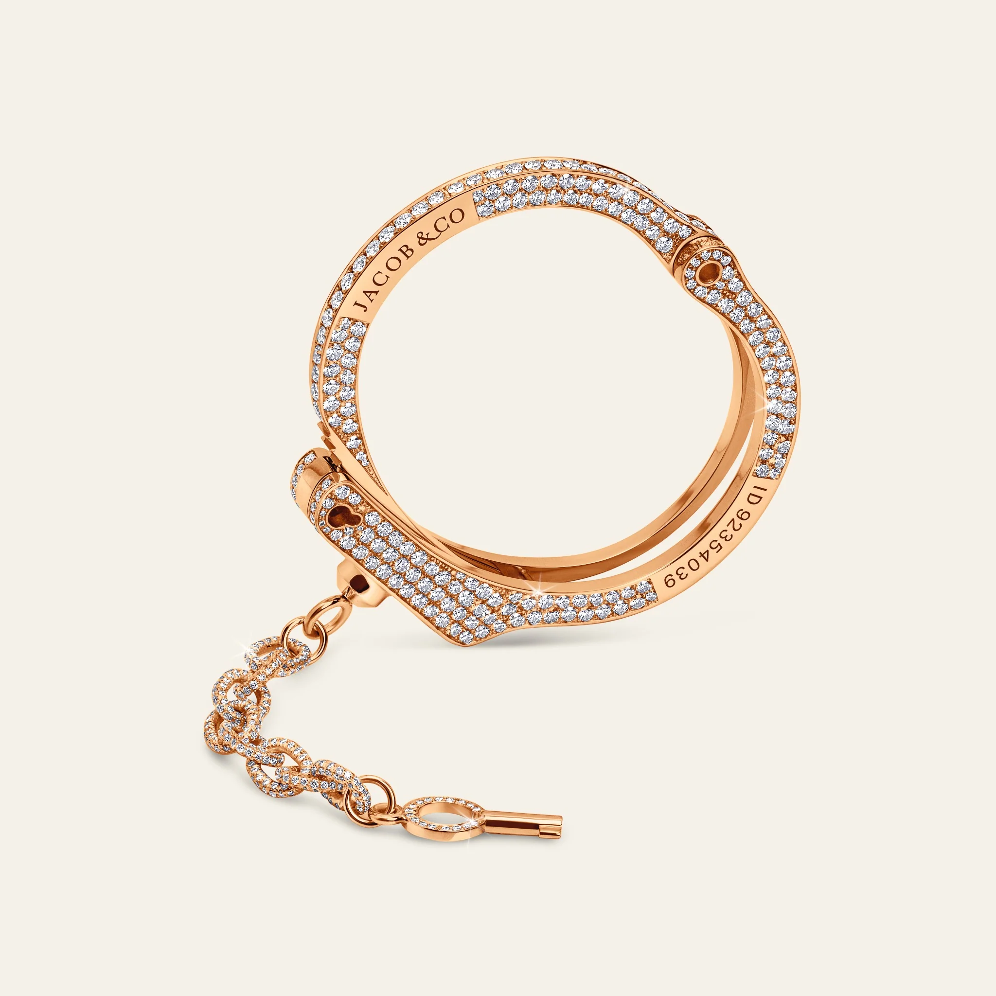 Jacob & Co. ラブ・ロックダウン オールダイヤモンド ブレスレット 18Kローズゴールド 16.37カラット 正面