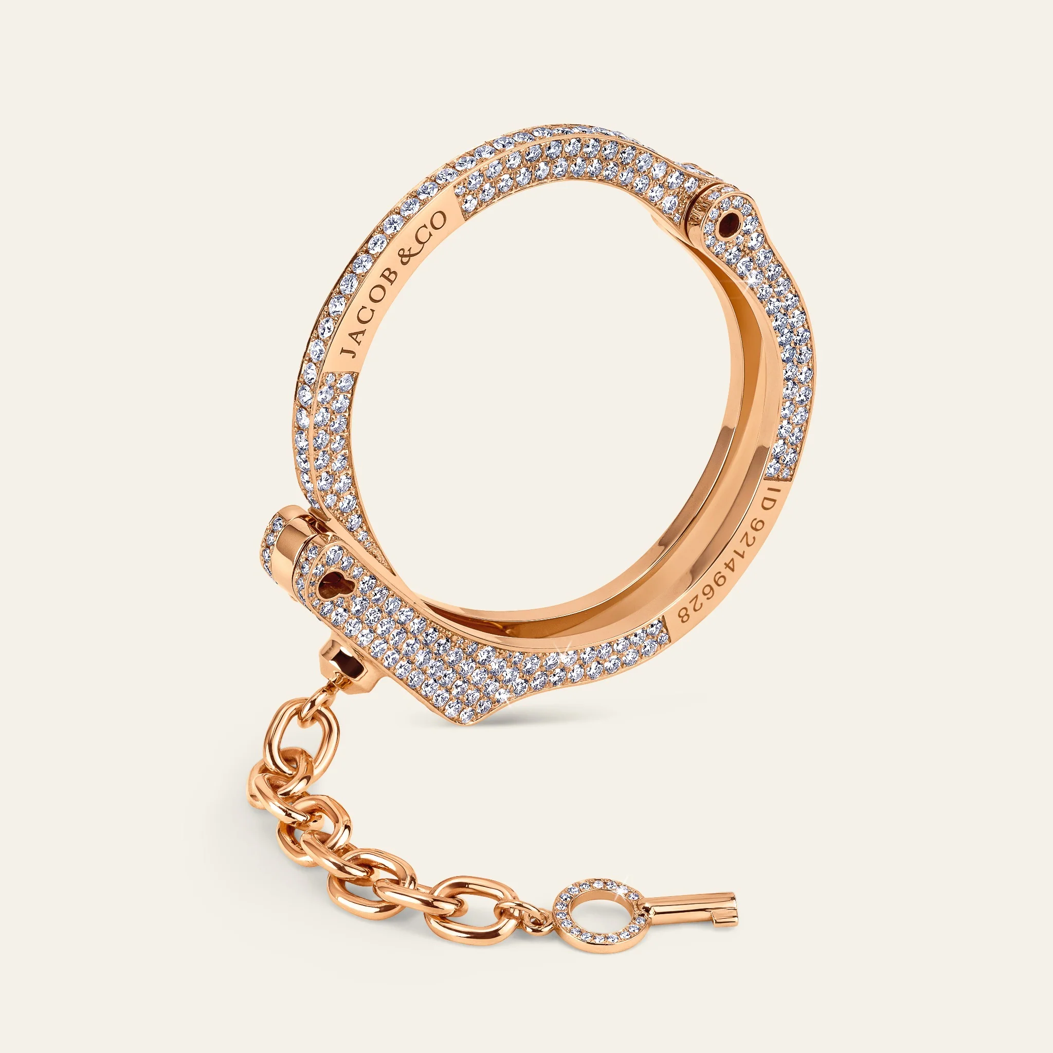 Jacob & Co. ラブ・ロックダウン ブレスレット 18Kローズゴールド 14.45カラットダイヤモンド 正面