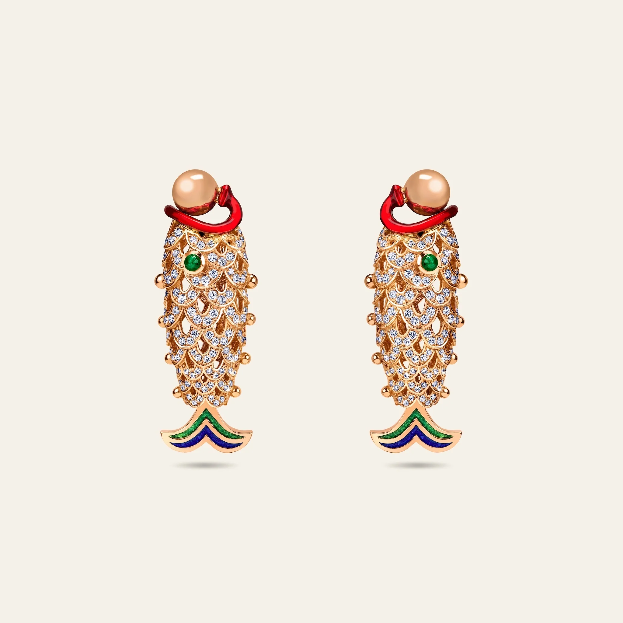 Jacob & Co. ラッキー・ユー 鯉 イヤリング 18Kローズゴールド 正面