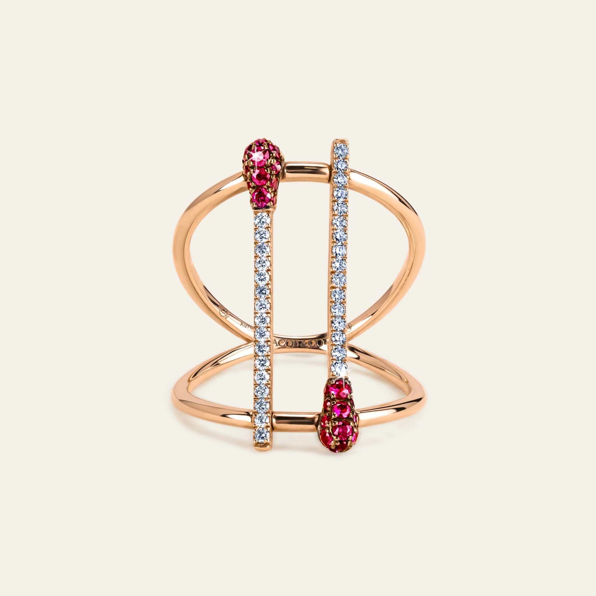 Jacob & Co. マッチ リング 18Kローズゴールド ルビー＆ダイヤモンド 正面