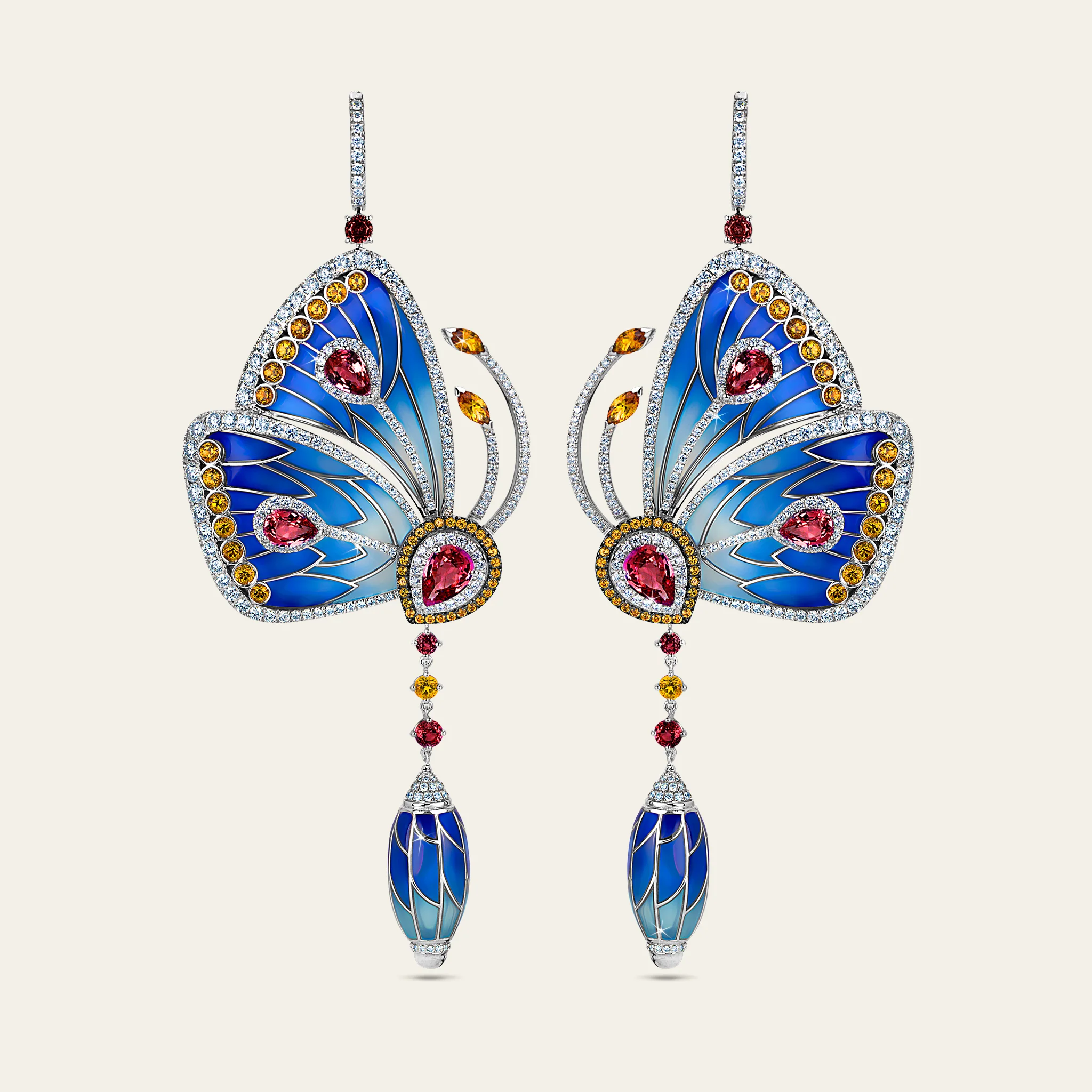 Jacob & Co. パピヨン ハイジュエリー イヤリング 18Kホワイトゴールド 正面