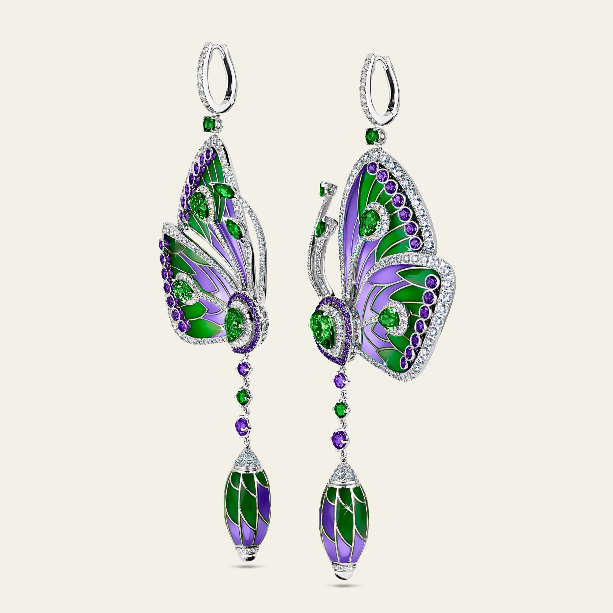 カテドラルエナメルと宝石が描く蝶の羽 デザイン詳細