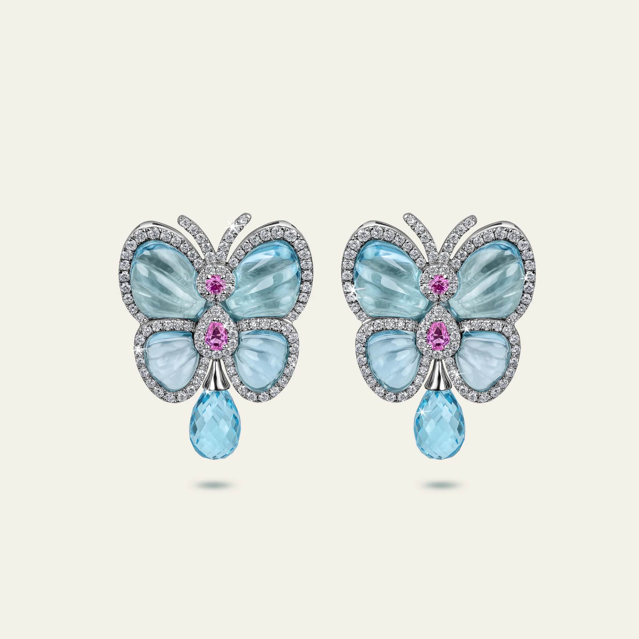 Jacob & Co. パピヨン イヤリング 18Kホワイトゴールド ブルートパーズ 正面