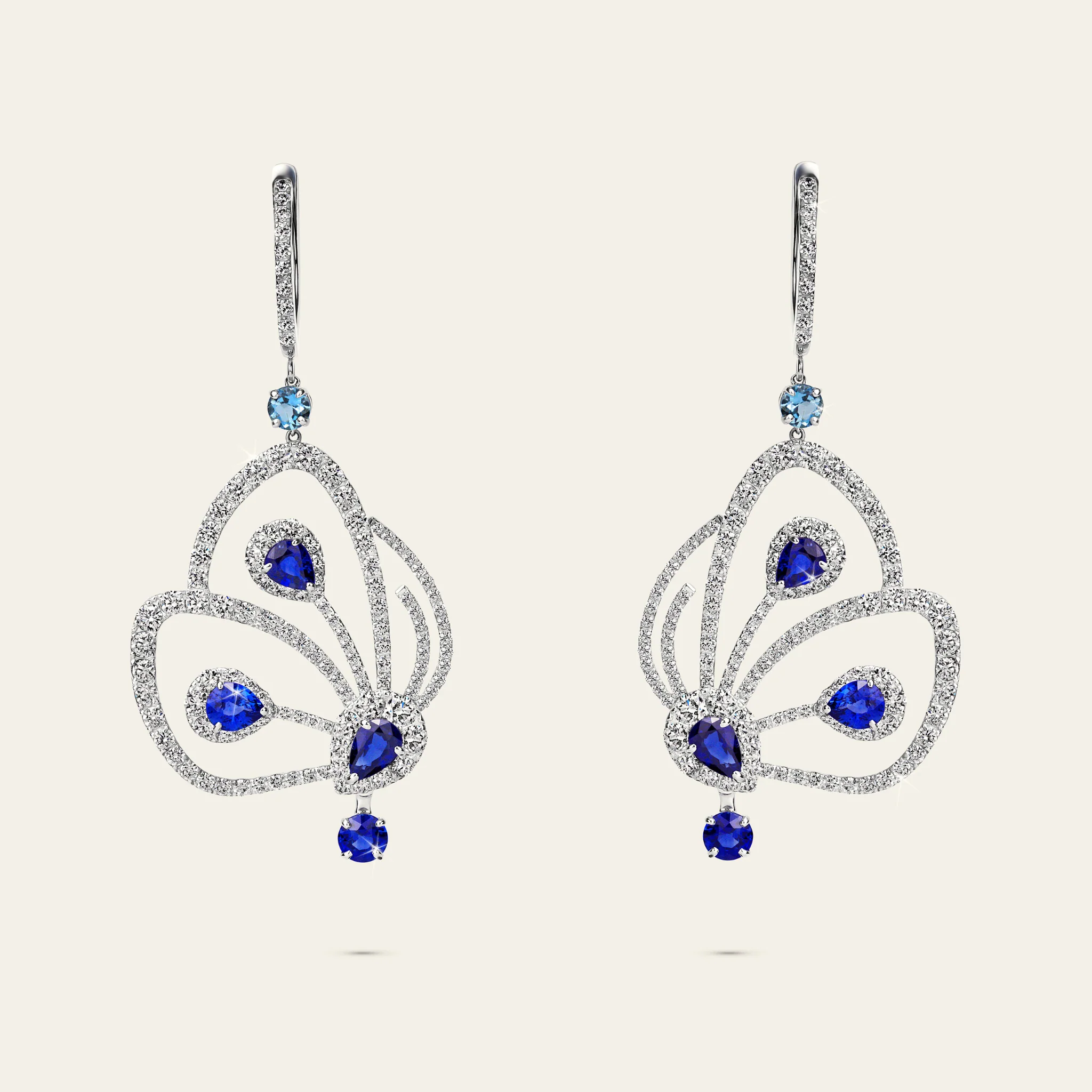 Jacob & Co. パピヨン イヤリング 18Kホワイトゴールド ブルーサファイア 正面