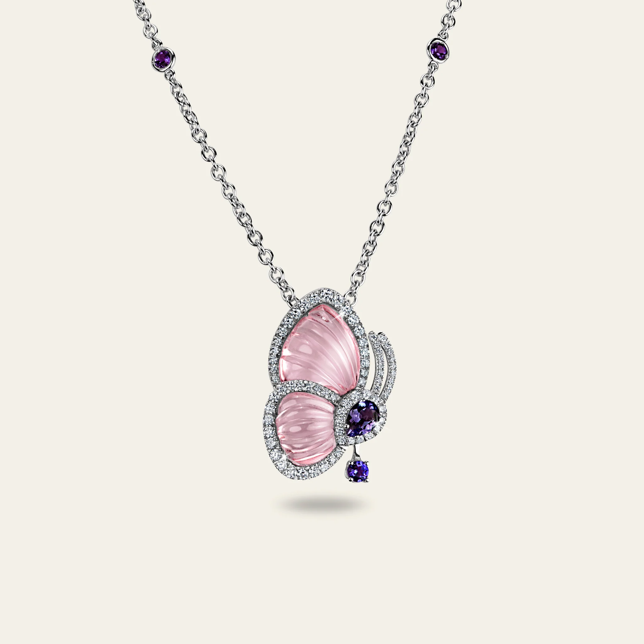 Jacob & Co. パピヨン ブルートパーズ ペンダント 18Kホワイトゴールド 正面