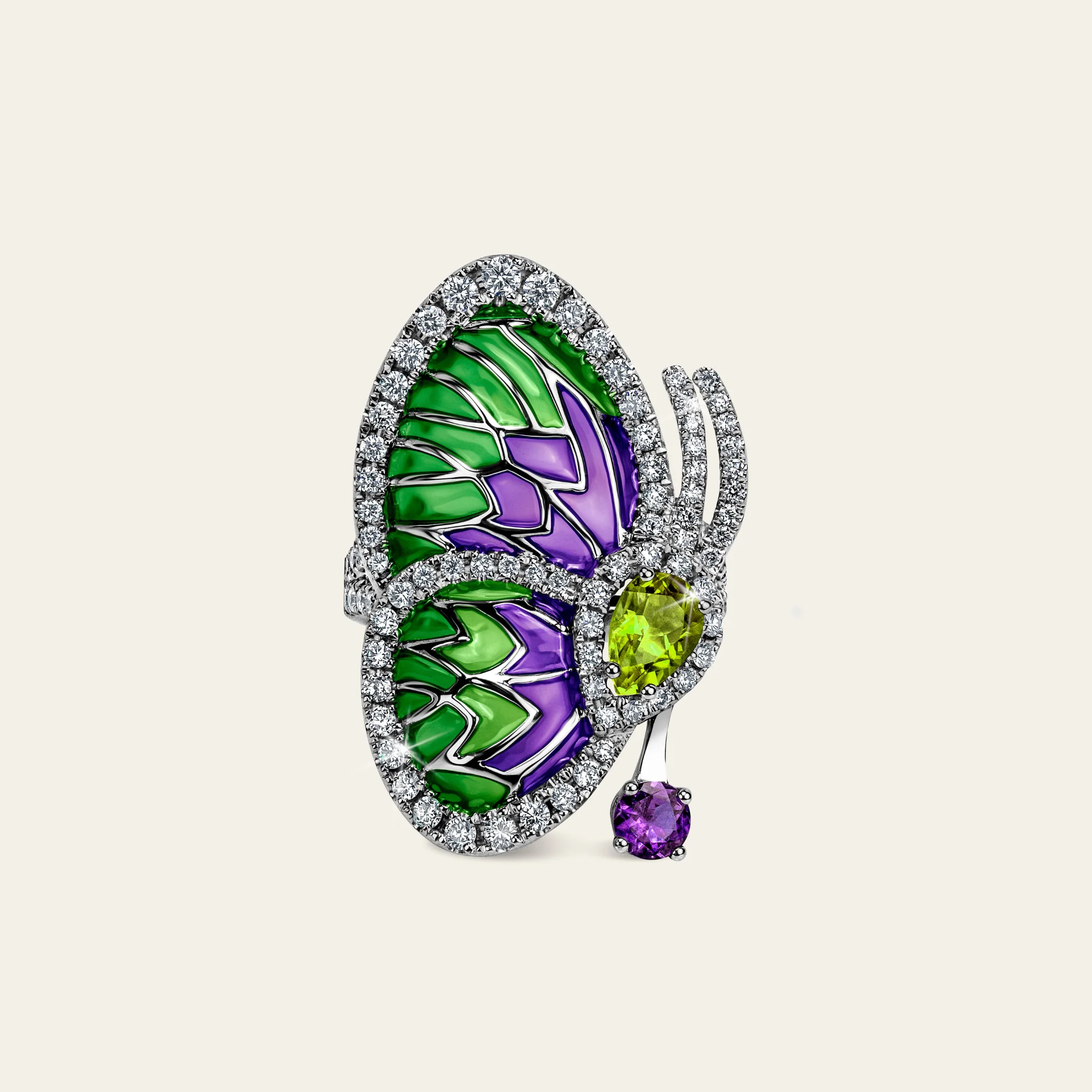 カテドラルエナメルと宝石が描く蝶の羽 デザイン詳細