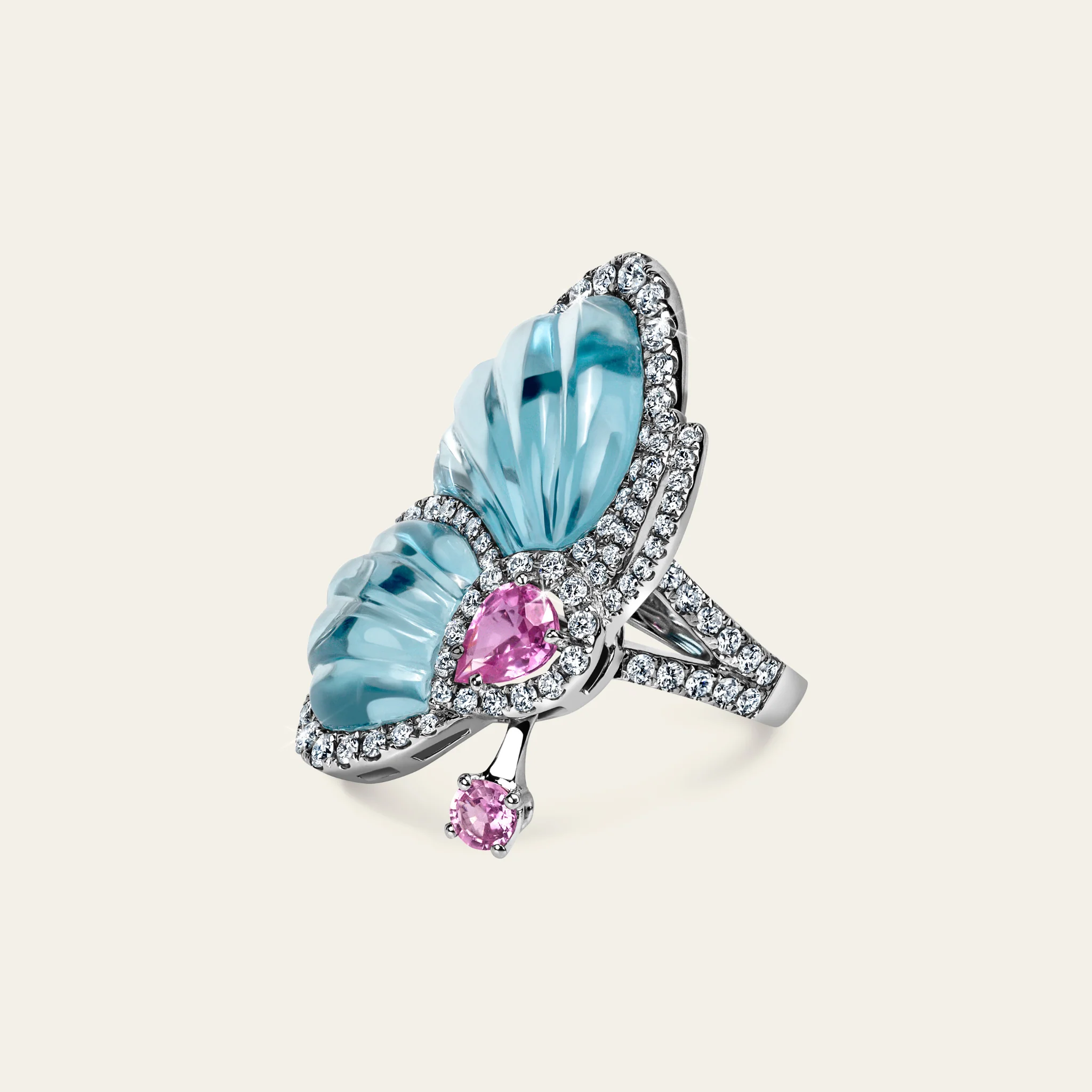 Jacob & Co. パピヨン ブルートパーズ リング 18Kホワイトゴールド 正面