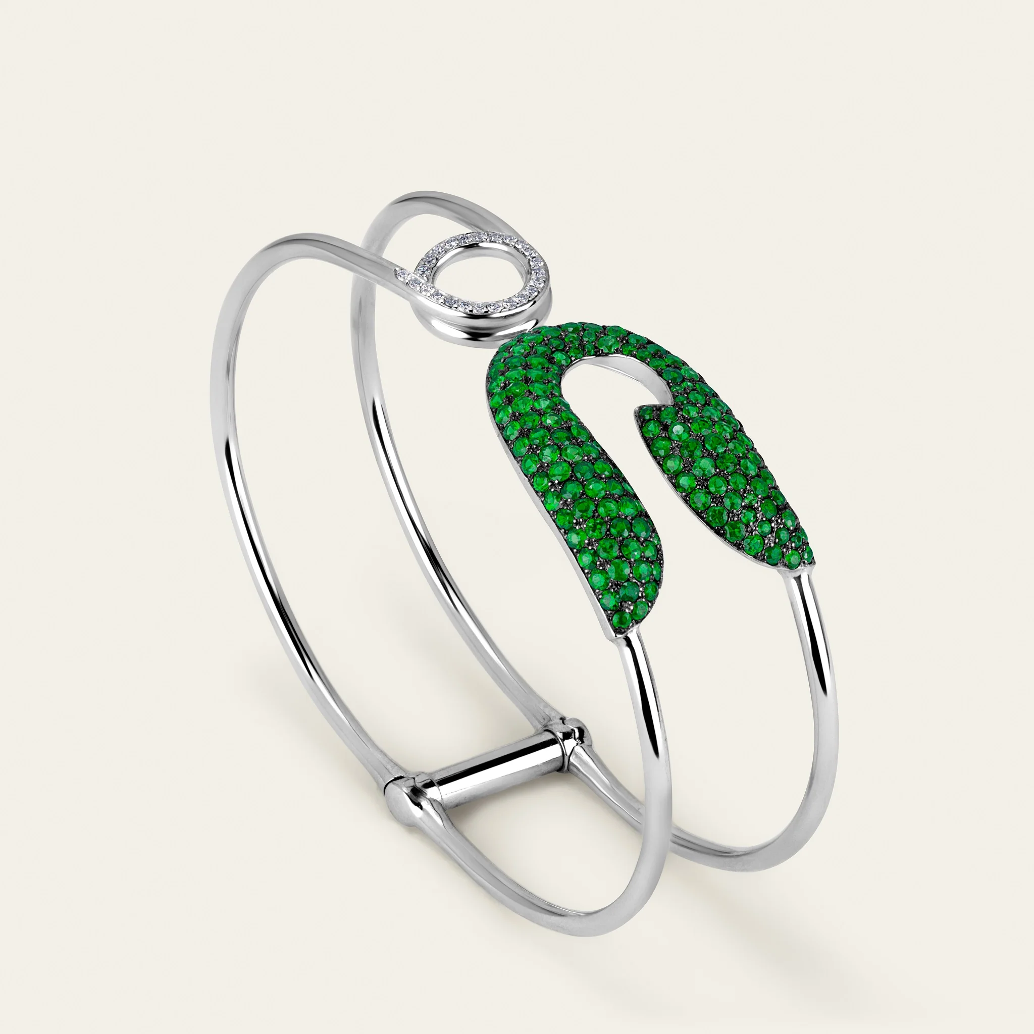 Jacob & Co. セキュラス ブレスレット 18Kホワイトゴールド ツァボライト＆ダイヤモンド 正面