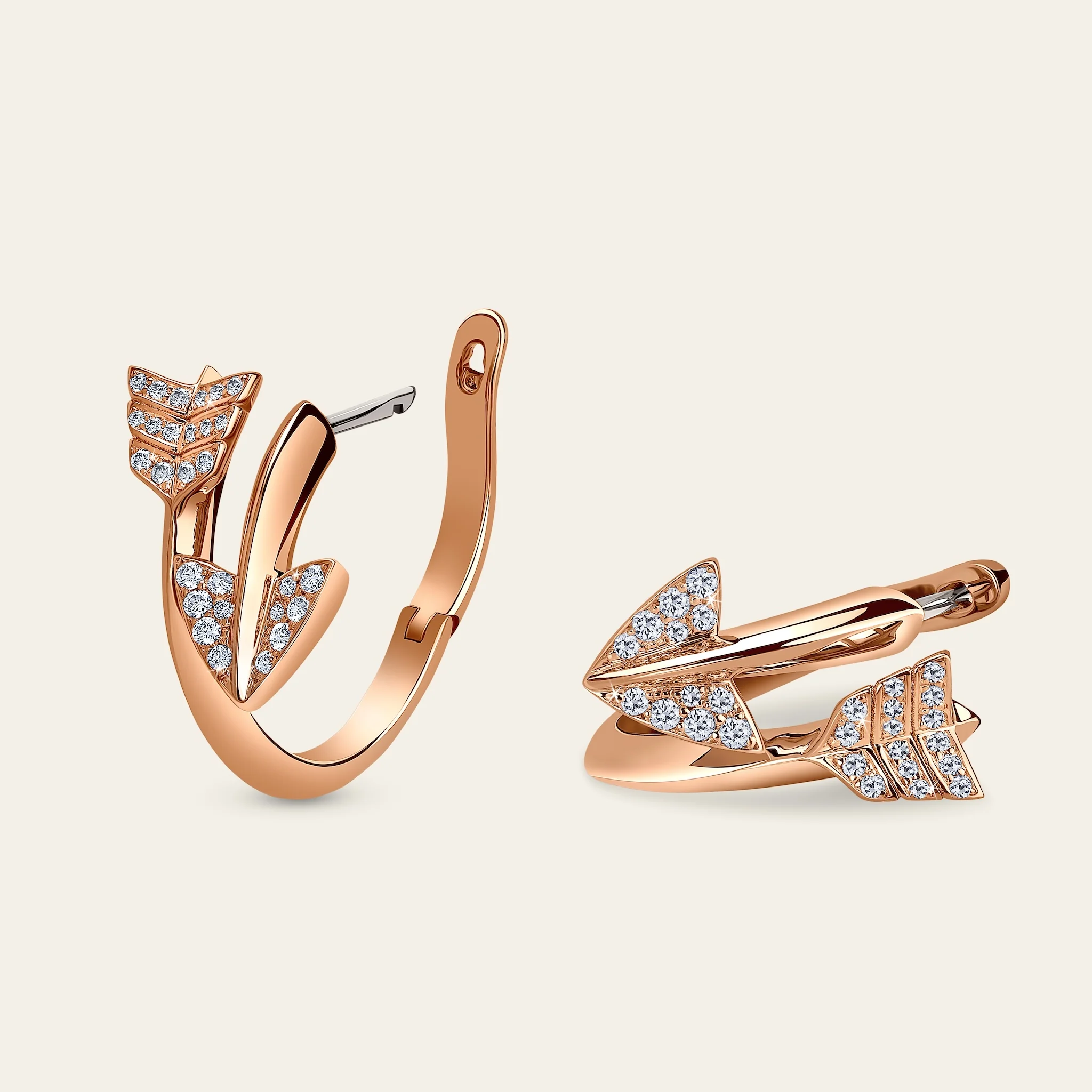 スーパーアロー ダイヤモンド イヤリング 18KRG 56石のダイヤモンド 拡大詳細