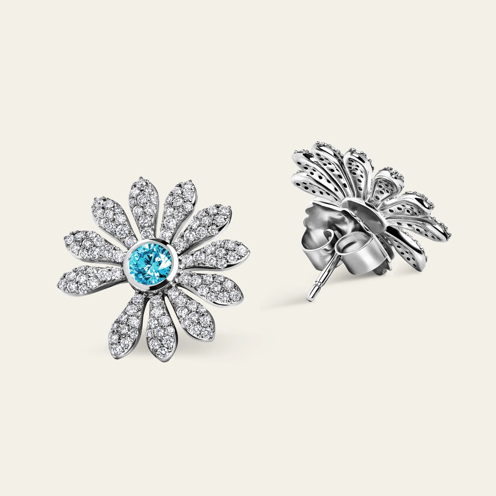 ピンク/ブルートパーズ パヴェイヤリング 側面・ディテール